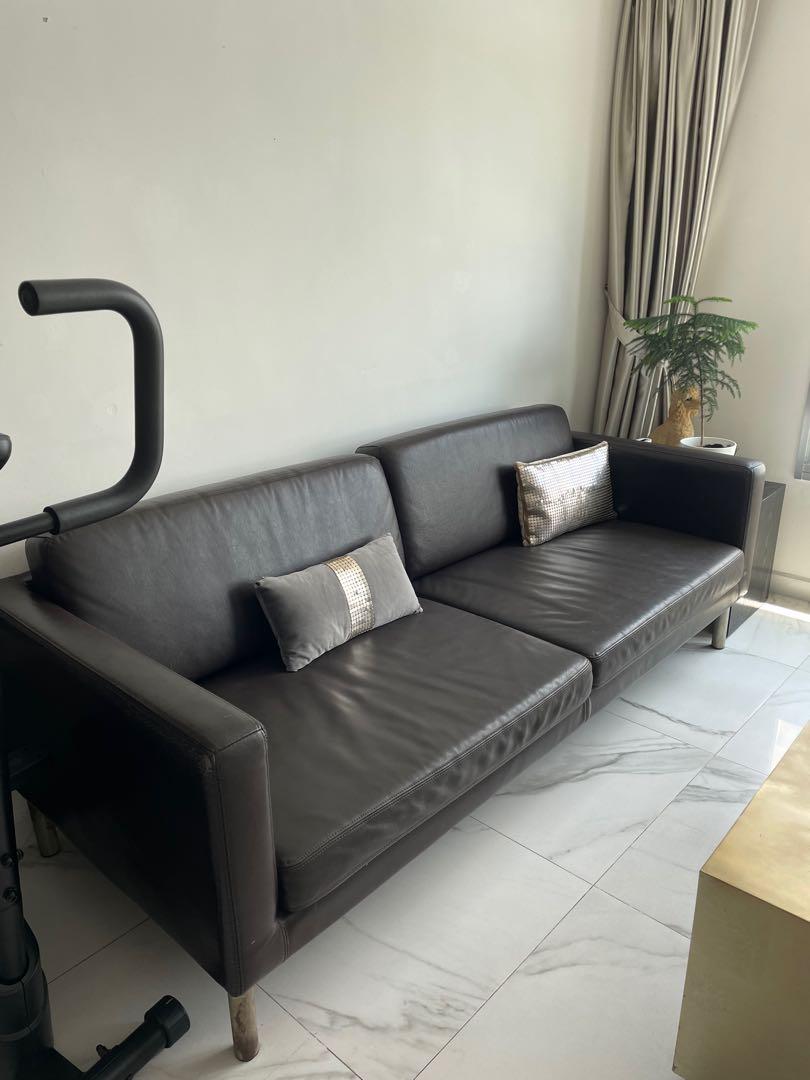 Ikea Brown Leather Couch, Furniture & Home Living, Furniture, Sofas On  Carousell