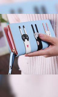 Korean Style Female Women Girl Pink / Blue Cute Cat Wallet Purse