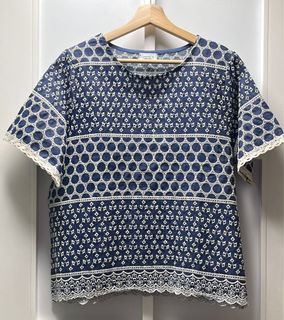 #KT0037 High-Quality Korean Embroidered Lace Trim Soft Denim Top (Dark Blue) In Stock64238418855555110