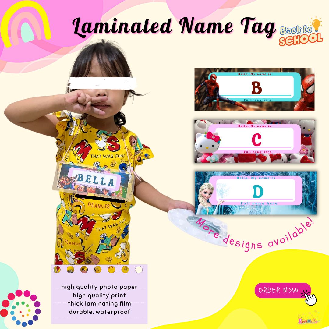 Laminated Name Tag back to school, Hobbies & Toys, Stationary & Craft
