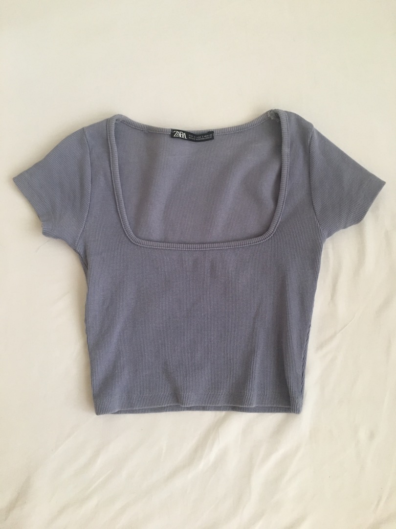 Lilac Zara square neck crop top, Women's Fashion, Tops, Blouses on