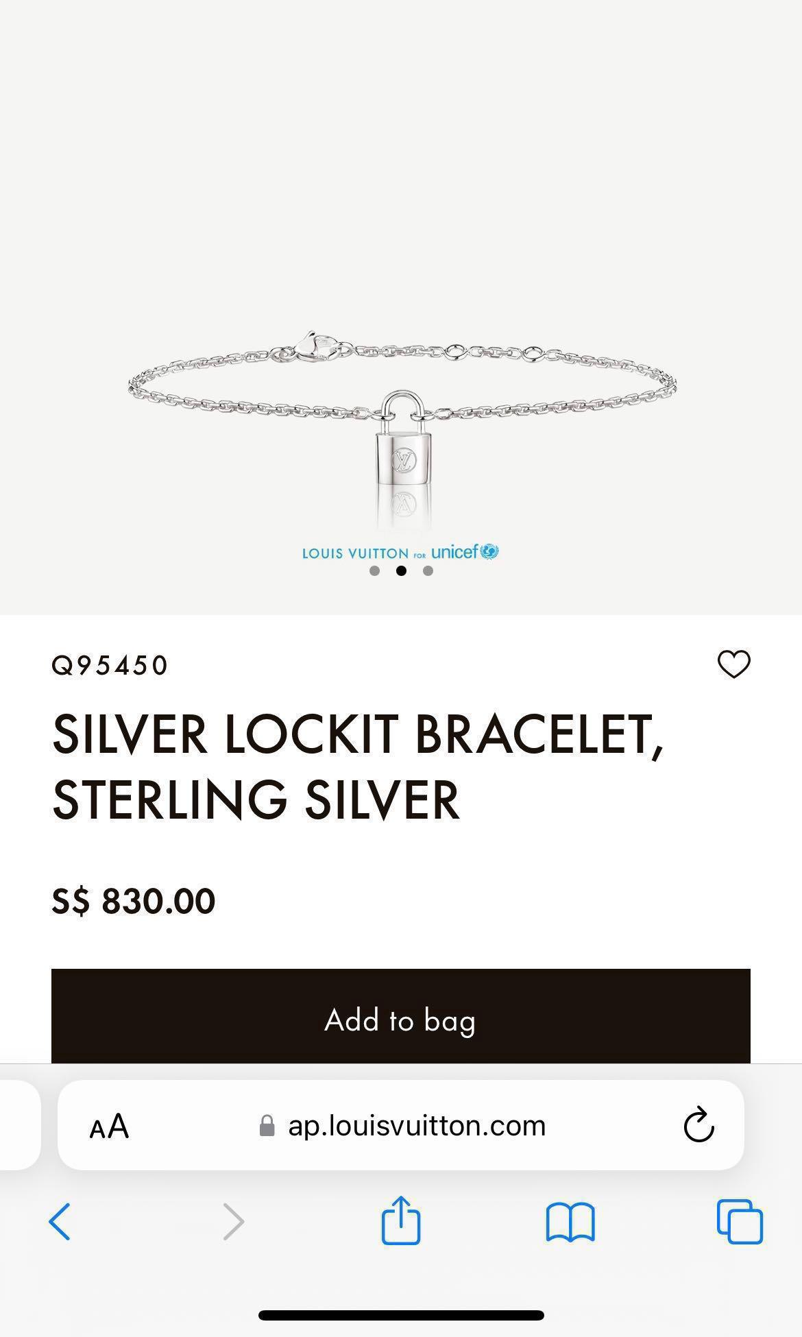 Louis Vuitton Silver lockit bracelet, sterling silver (Q95450)