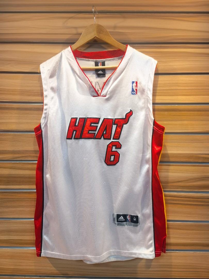 Lebron James Miami Heat NBA Basketball Jersey Adidas White Large #6 Retro L  Rare