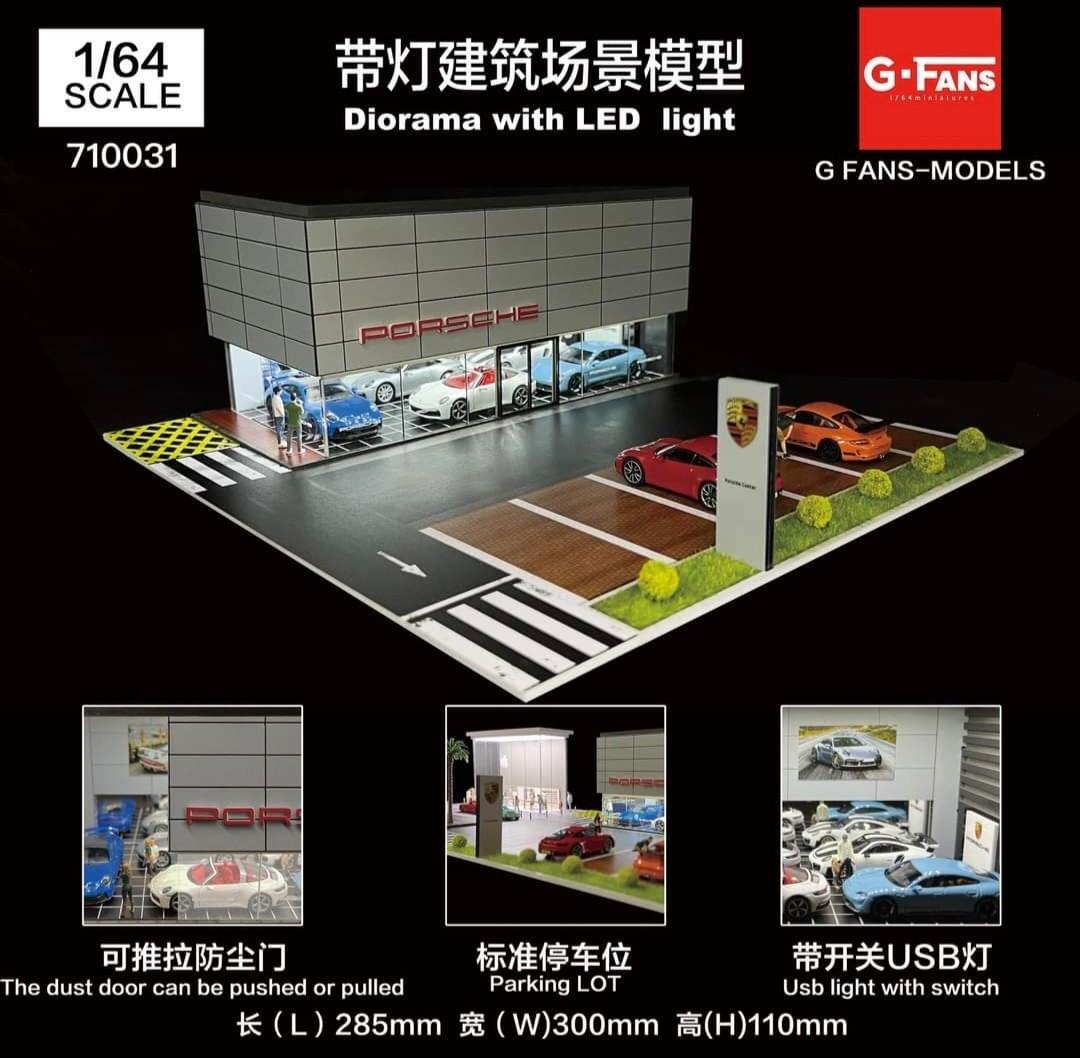 Latest GFans diorama design Porsche showroom for 1/64 Diecast cars