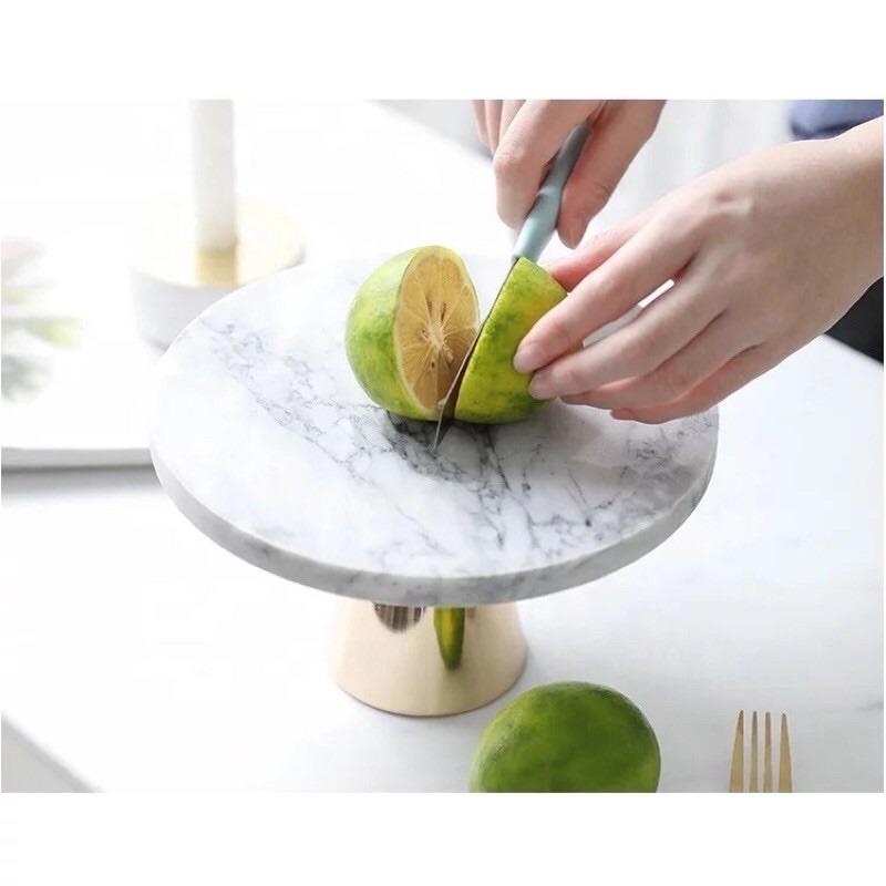 Round Marble Cake Stand with Gold Metal Base Pastry Dessert Display