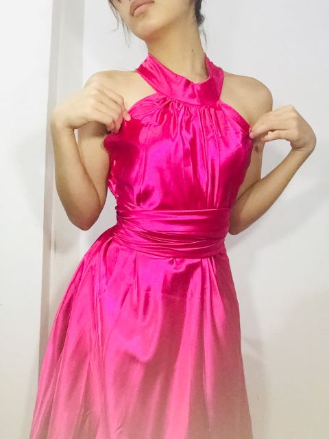 Pink Front Slit Halter Dress