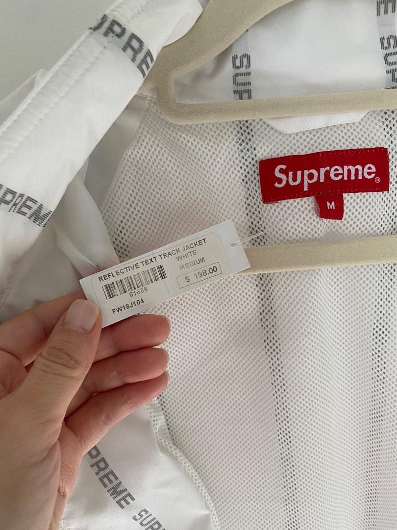Reflective text new arrivals track jacket