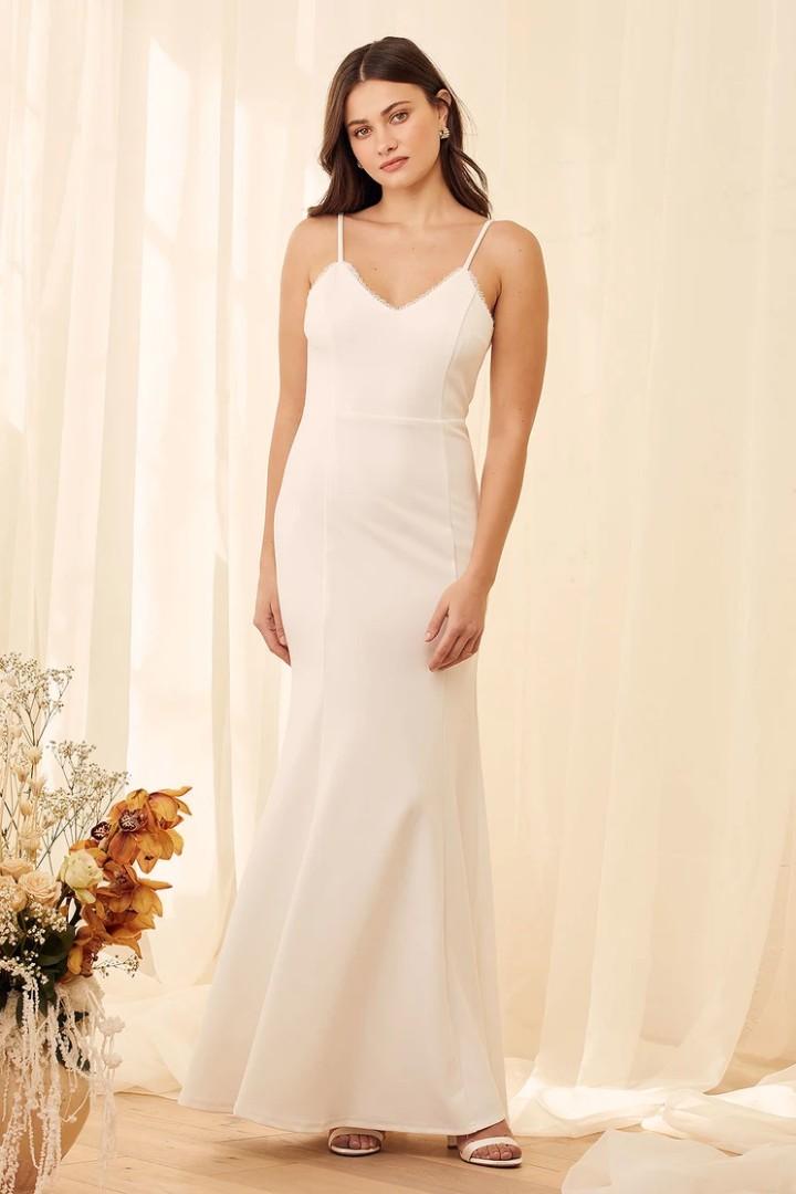 Taliana white lace button back maxi dress clearance