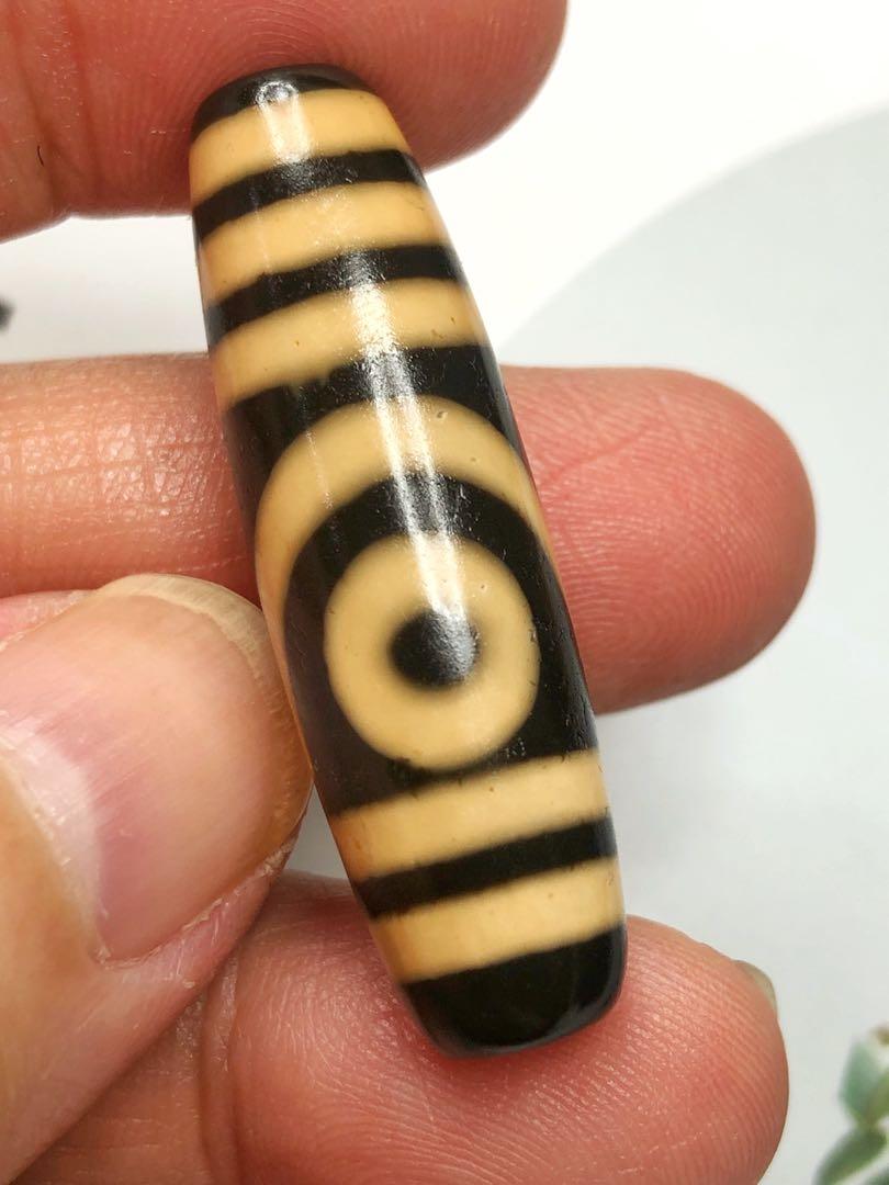 Tibetan Dzi Beads Two Eyed Dzi 藏传老矿牙黄二眼天珠手串38x11.2mm