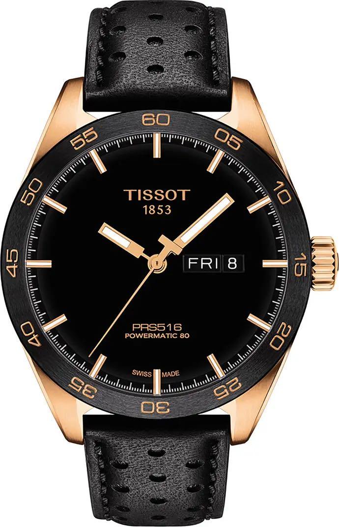 TISSOT PRS 516 Leather Powermatic Leather Strap Watch 42mm Men s