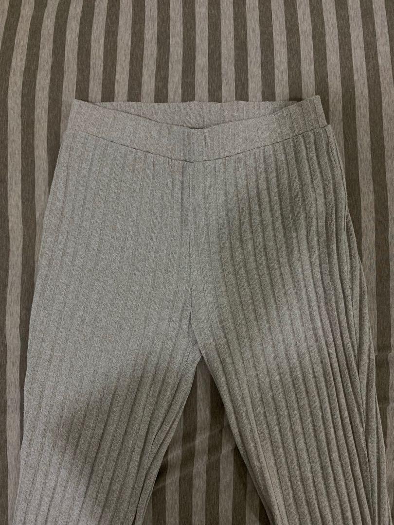 Topshop Ribbed Flared Pants in Gray