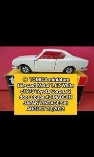©️ TOMY miniature TOMICA Die-cast Metal Made In Japan 1.62 White c1970 Toyota Corona MK II 1900 HT SL#2 VINTAGE Sat AUGUST 20,2022