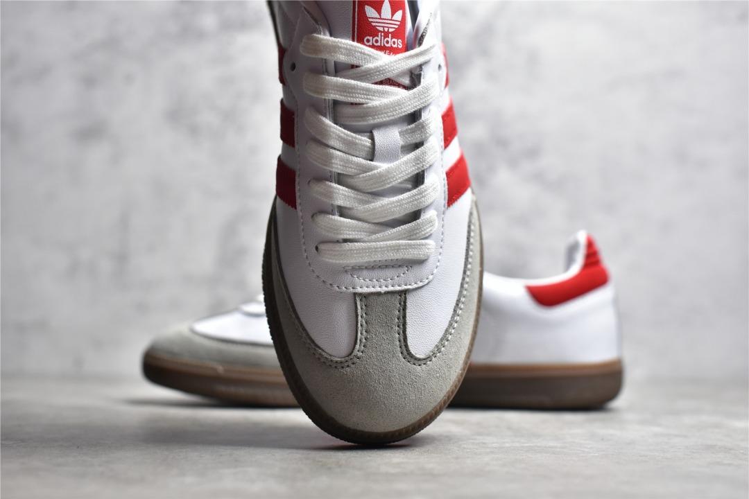 Red and white adidas samba hotsell
