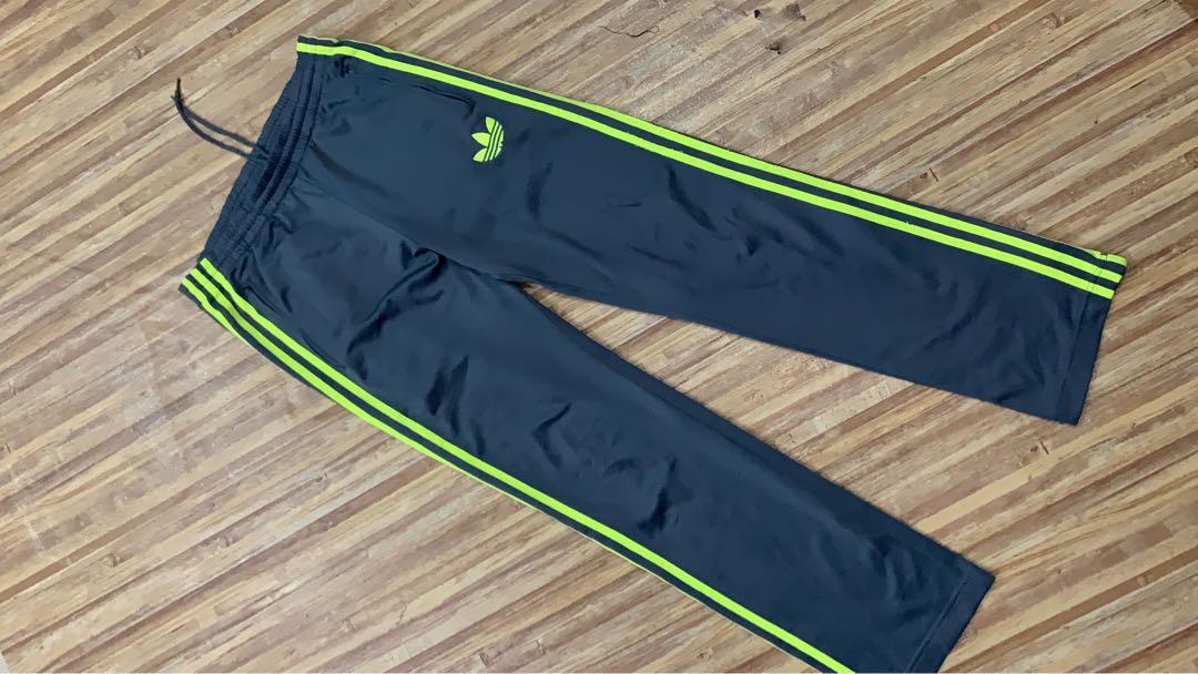 Adidas lime green best sale stripe track pants