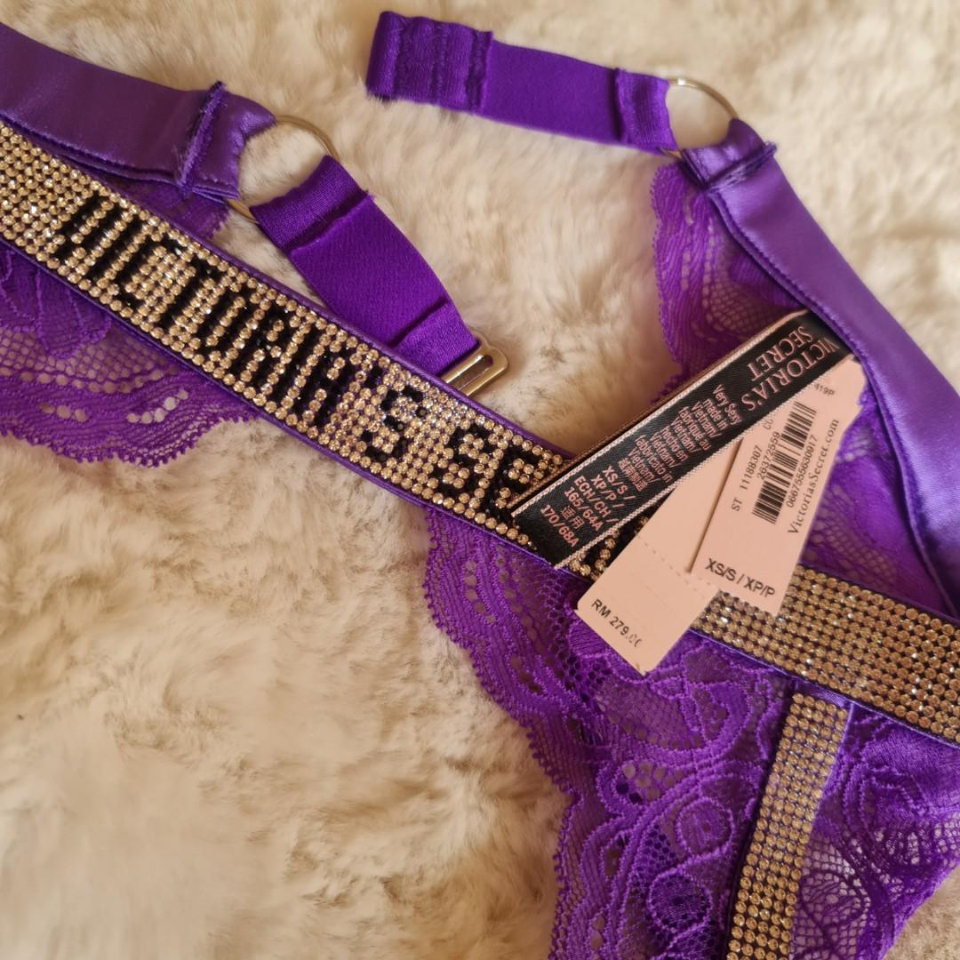 Victoria's Secret Shine Strap Lace Garter Belt & Thong 2 piece matching set