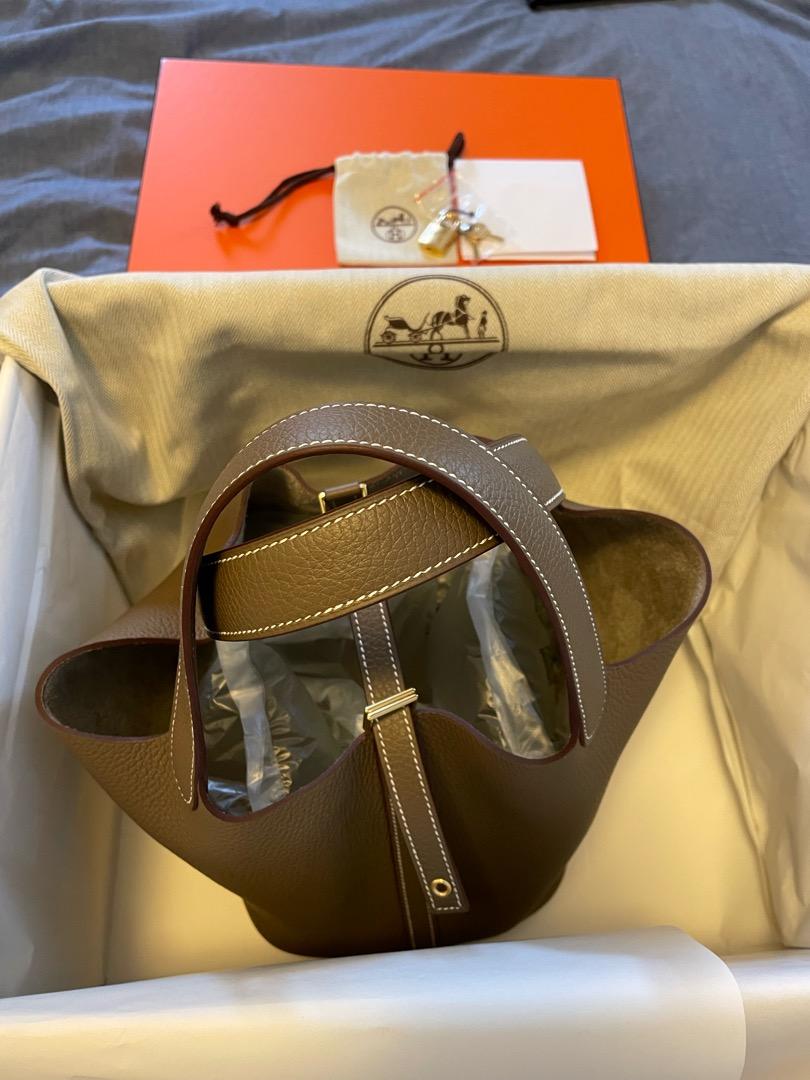 100% Auth HERMES PICOTIN 22 MM Etoupe w/ Gold HW (2022 New)