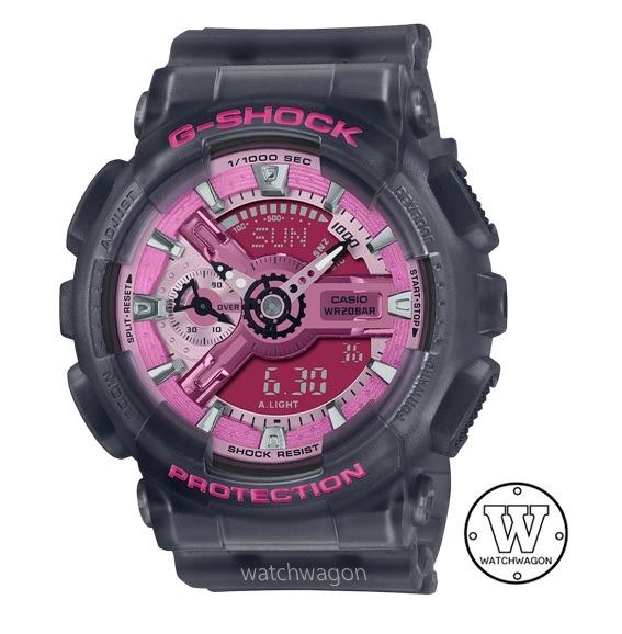 Casio G Shock GMA S110NP 8A Translucent Grey Resin Band Pink