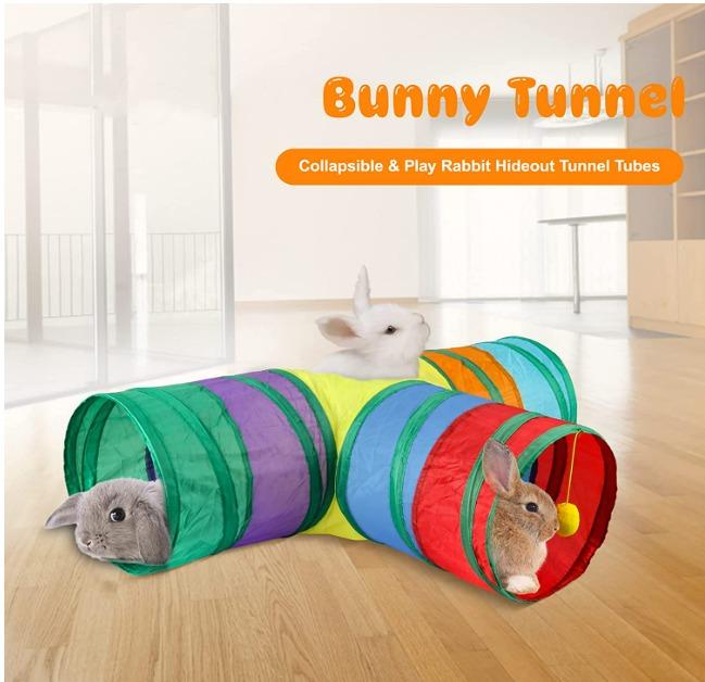Cat Guinea pig Bunny Tunnels & Tubes Collapsible 3 Way Bunny Hideout ...