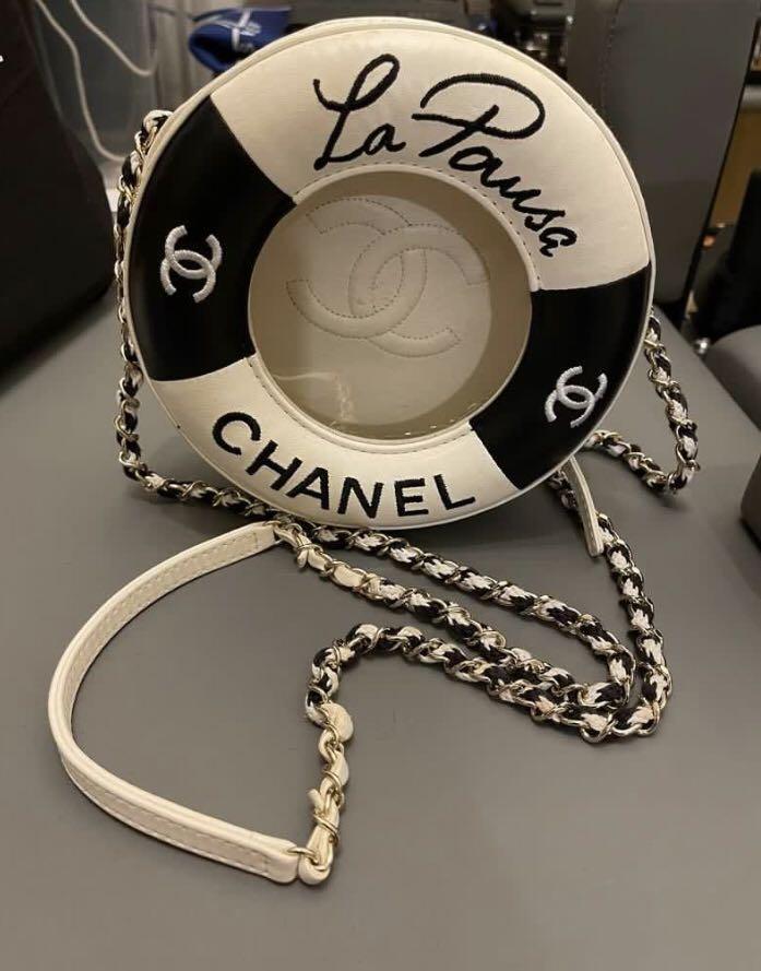 Chanel White/Black Leather Coco Lifesaver Round Bag Chanel