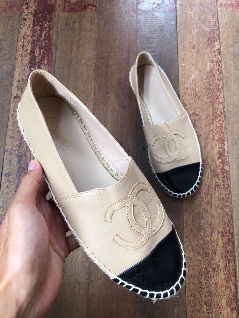Chanel espadrilles lambskin new arrivals beige and black