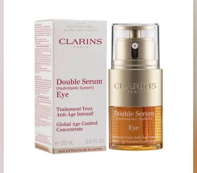 Clarins Double Serum Eye 20ml (Category: Face Care) located in Singapore. Submitted by lebeautyboutique (Listing ID 1176530888, Image 2). Description: All the power of the iconic Double Serum, now for your eyes. A double anti-ageing formula for the eyes in perfect organic harmony with the skin around the eye contour area, which draws its strength from a rich variety of plants (13 plant extracts including the powerful duo of Organic Wild Chervil e