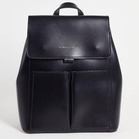 Claudia Canova Two Pocket Black Fashionable Trendy Backpack
