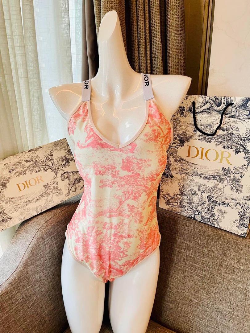 CHRISTIAN DIOR White & Pink Diorissimo Leotard One Piece Bathing Suit