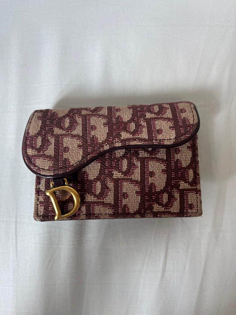 Dior Saddle Flap Card Holder in Burgundy Oblique