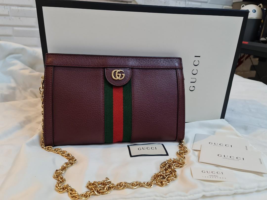 GUCCI OPHIDIA SHOULDER BAG SMALL BURGUNDY