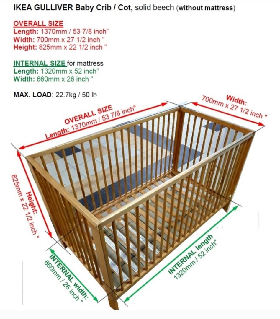 IKEA GULLIVER Baby Crib / Cot, solid beech wood 2 heights option for