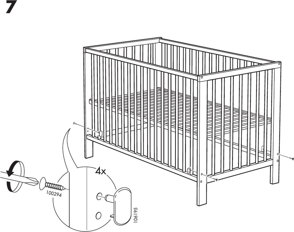 IKEA GULLIVER Baby Crib / Cot, solid beech wood 2 heights option for
