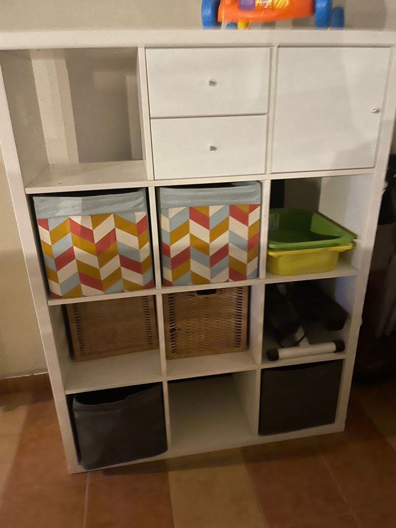 Ikea Kallax with boxes, Furniture & Home Living, Furniture, Shelves, & Racks on Carousell
