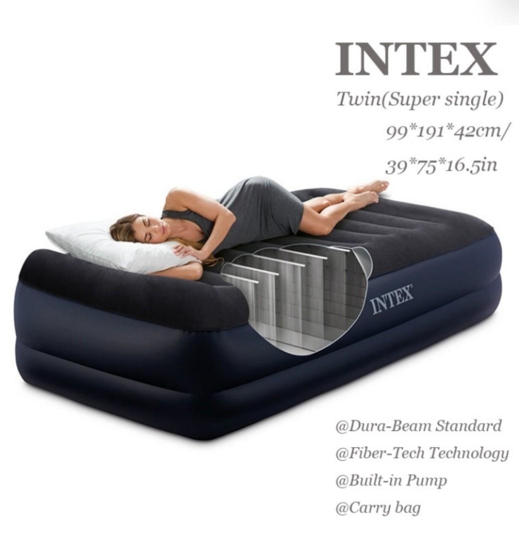 Intex Airbed Single DuraBeam with Inbuilt pump, Furniture & Home