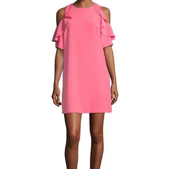 Kate Spade Pink Cold Shoulder Ruffle Crepe Mini Dress Women s Fashion Dresses Sets Dresses on Carousell