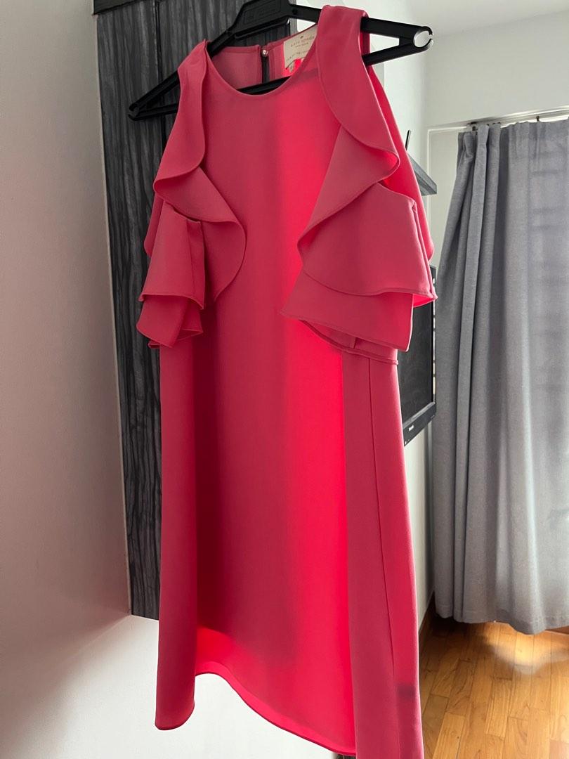 Kate Spade Pink Cold Shoulder Ruffle Crepe Mini Dress