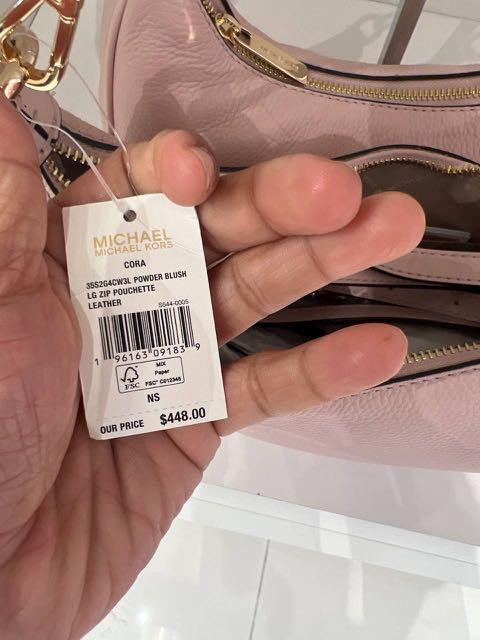 Micheal Kors Cora Medium Zip Pouchette in Signature Brown/Powder Blush,  Luxury, Bags & Wallets on Carousell