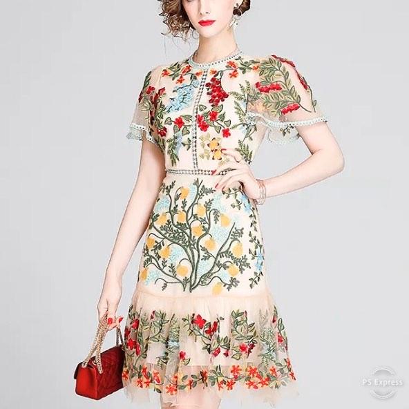sachin and babi light blue dress MOISELLE Fantasy Coral Embroidered Mesh Dress