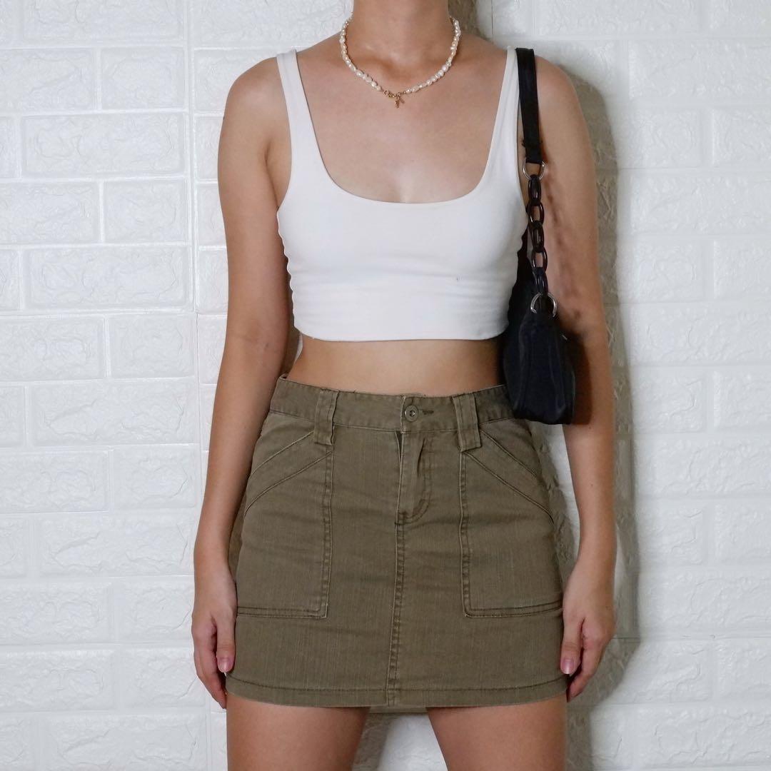 Olive green store mini skirts