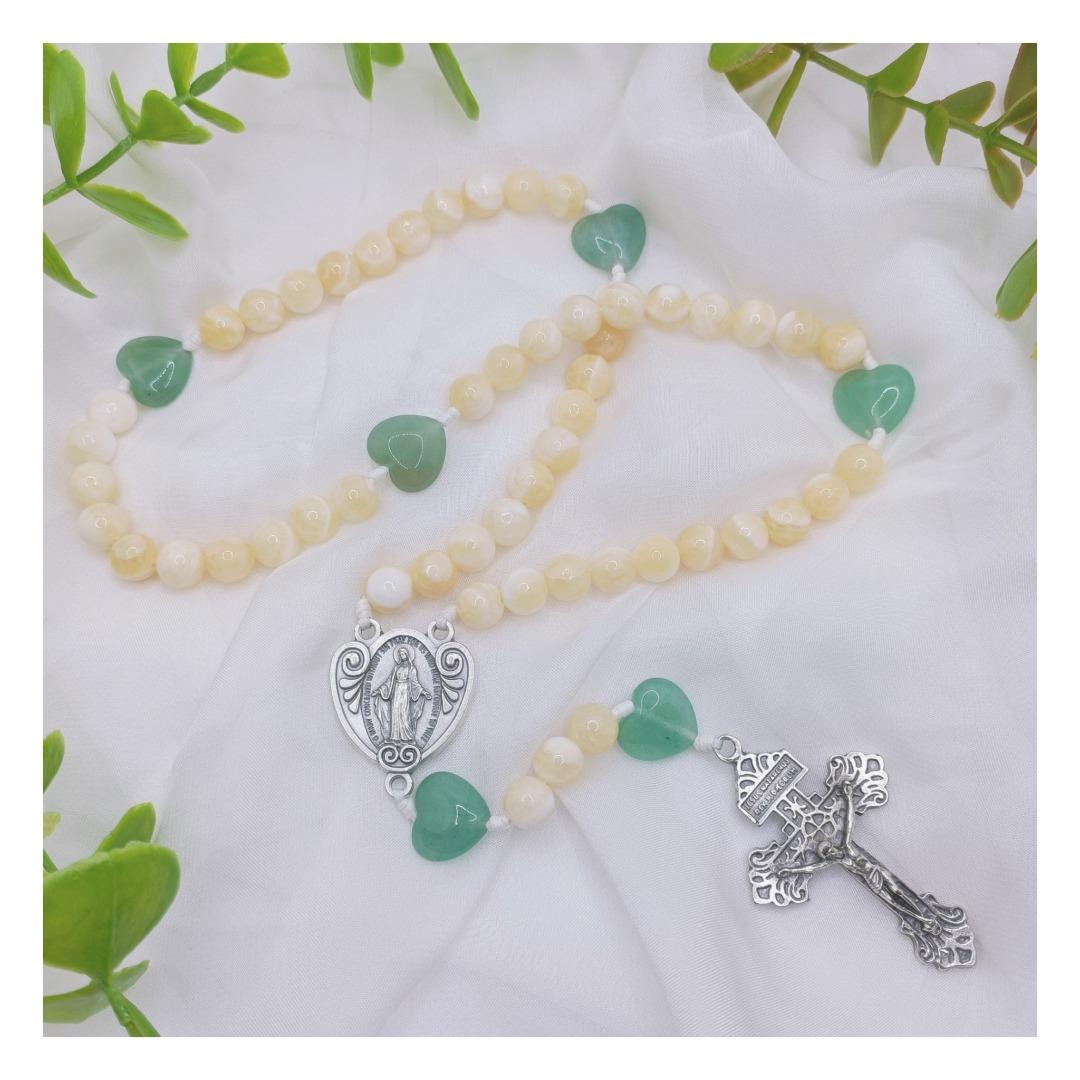 Jade heart rosary necklace clearance