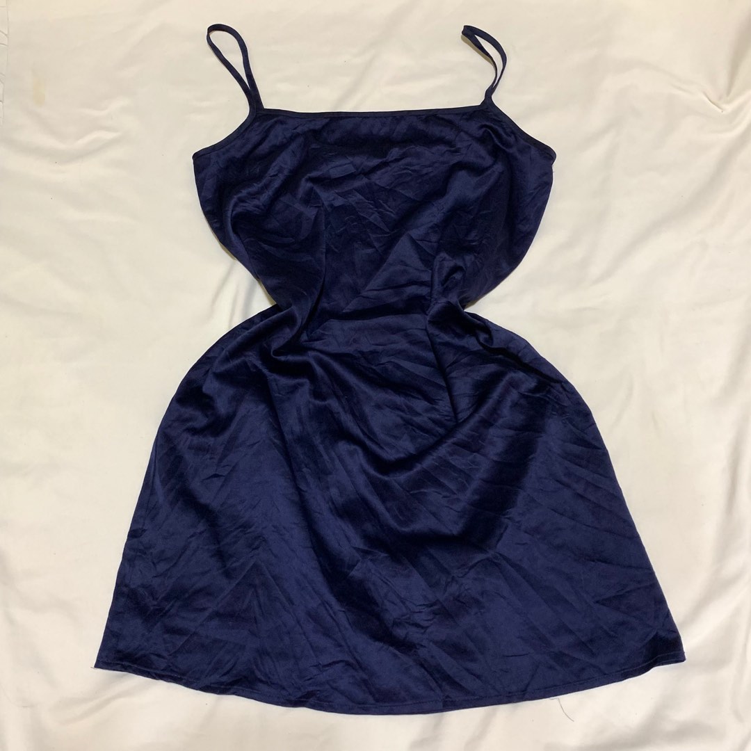 plain dark blue silk dress, Women's Fashion, Dresses & Sets, Dresses on Carousell