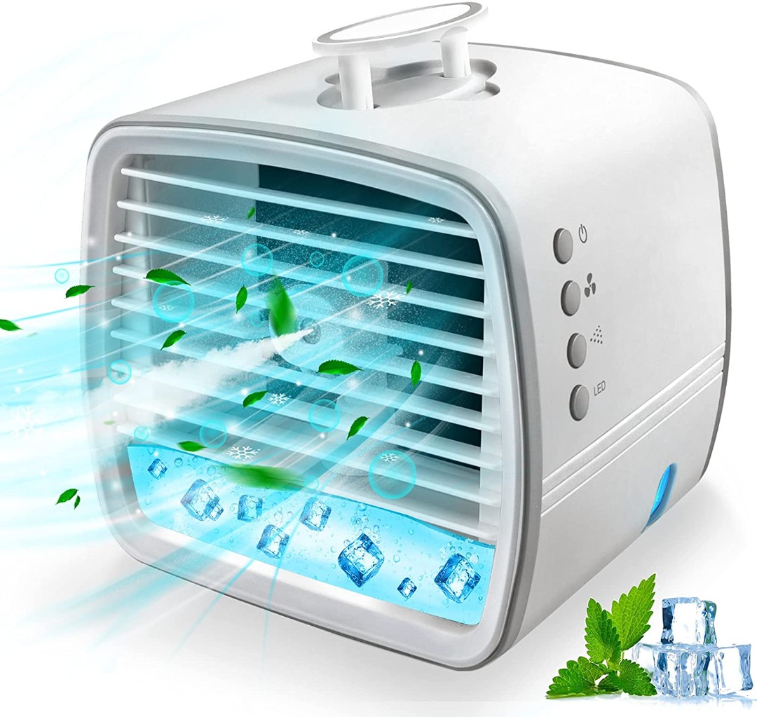 Small 3 In 1 Air Conditioner Cooler and Humidifier,Mini Evaporative Coolers Purifier Manwe Portable Air Cooler 3 Fan Speeds Mobile Air Cooling Fan for Home Office Bedroom Outdoor ect 