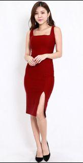 Pre-Loved Carrislabelle Square Neck Slit Midi Dress (Premium, Maroon, Free Size (first collection; corresponds to size S)) (OOS on website)