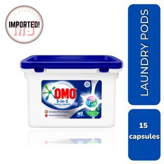 PROMO! OMO 3-in-1 Laundry Capsules, Eliminates 99.99% Bacteria, Eucalyptus Scent, 15 capsules