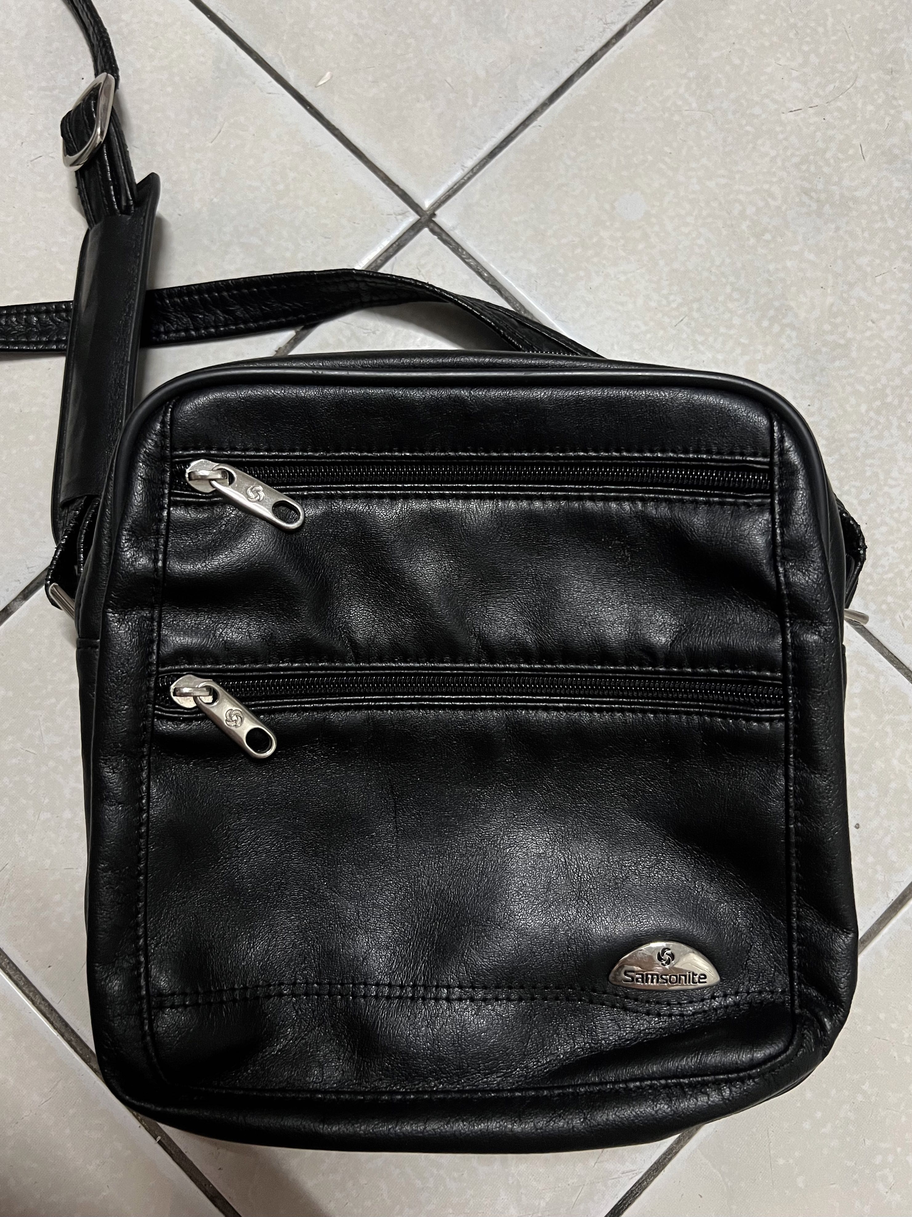 Samsonite Leather Sling Bag Black 