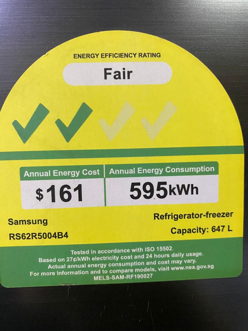 Samsung side by side refrigerator fridge inverter 647L net RS62R5004B4