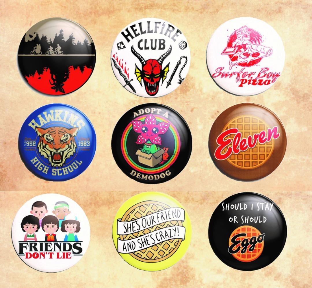 Stranger Things Button Pins (Category: Western Merchandise) located in Las Pinas. Submitted by pinkpopcornshoppe (Listing ID 1179529737, Image 1). Description: P25 each 2.25" dia.