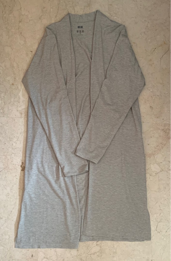 uniqlo grey long cardigan with long sleeves, Women's Fashion, Coats