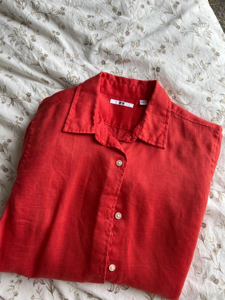 Uniqlo Women Red Premium Linen Blouse, Women's Fashion, Tops, Blouses on  Carousell