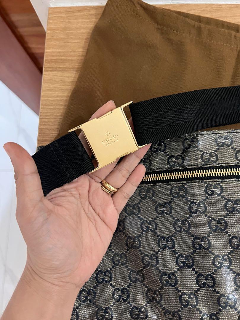 Gucci Black x Grey Monogram GG Denim Belt Bag Fanny Pack Waist Pouch 2G830a