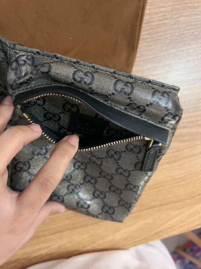 Gucci Black x Grey Monogram GG Denim Belt Bag Fanny Pack Waist Pouch 2G830a